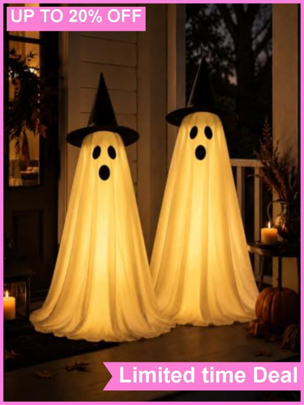 2Pc Lighted Halloween Ghost Yard Decor Adjustable 88in Outdoor